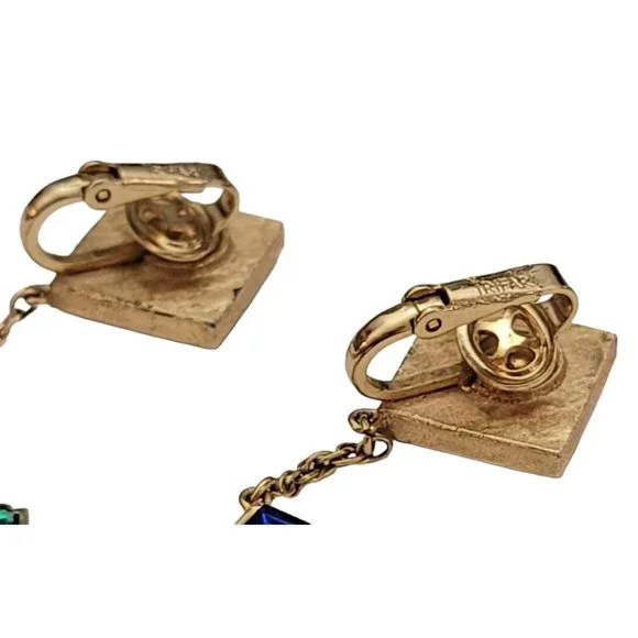 Trifari Rare Vintage Glass Blue Green Mosaic Tile Dangle